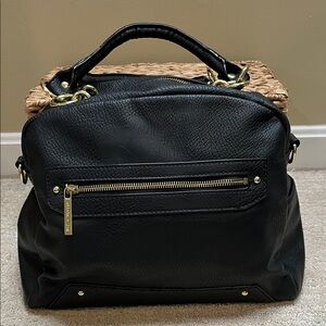 Olivia + Joy Black Leather Black Satchel Bag EUC